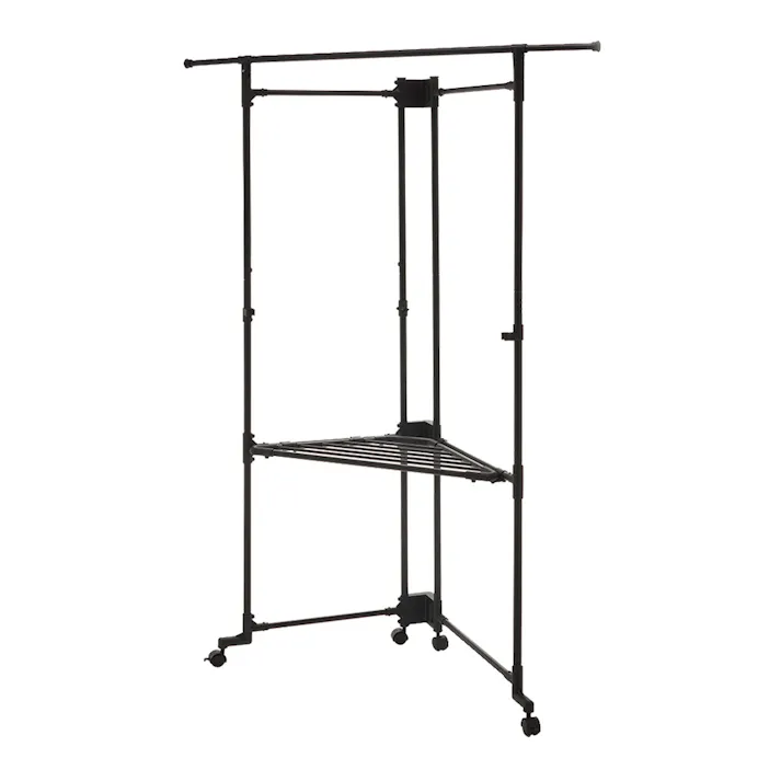 ロング丈も掛けられる アルミ折りたたみランドリーラック コーナーパタラン ブラック(販売終了)
