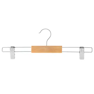 スライドクリップ付き木製ボトムスハンガー 2本組