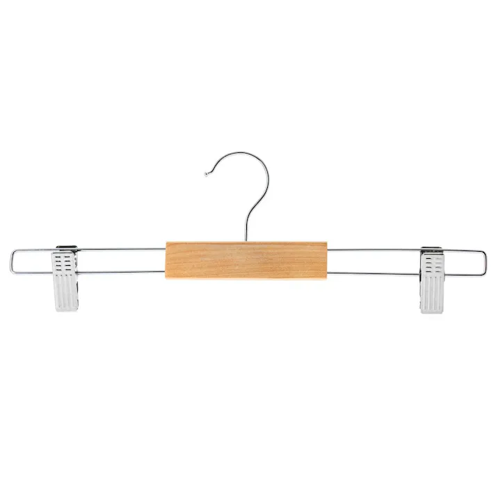 スライドクリップ付き木製ボトムスハンガー 2本組