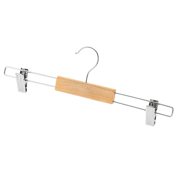 スライドクリップ付き木製ボトムスハンガー 2本組