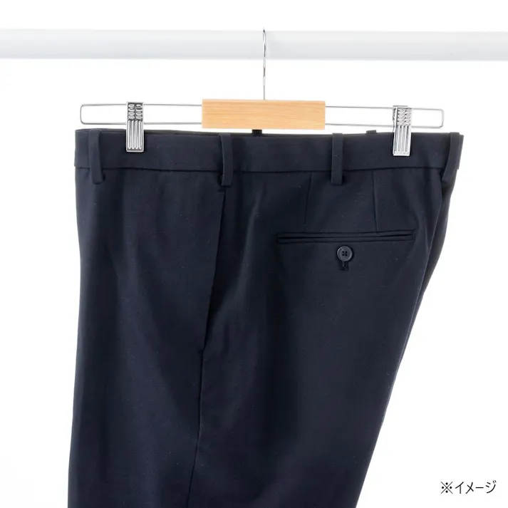 スライドクリップ付き木製ボトムスハンガー 2本組