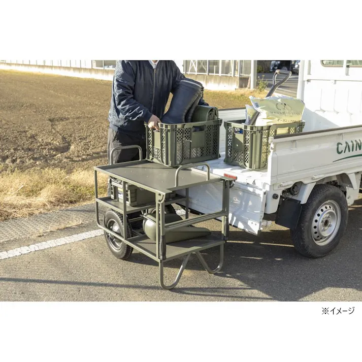 カインズ スチールコンテナ2段二輪車 3個載せ ノーパンク CKN-02DGN