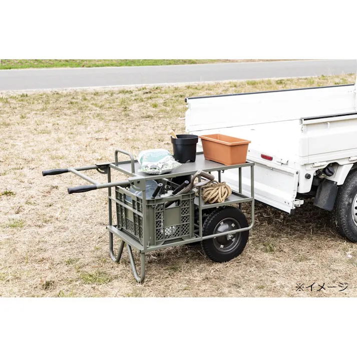 カインズ スチールコンテナ2段二輪車 3個載せ ノーパンク CKN-02DGN