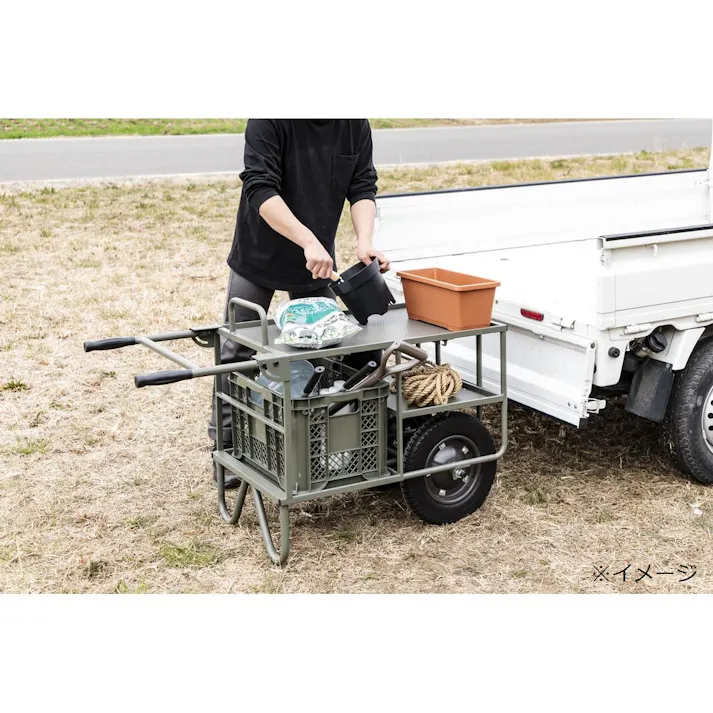 カインズ スチールコンテナ2段二輪車 3個載せ ノーパンク CKN-02DGN