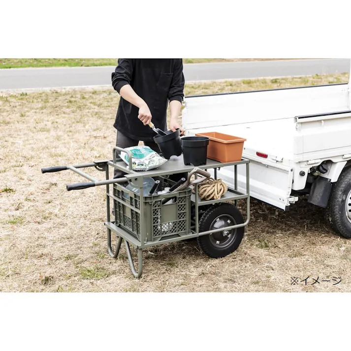 カインズ スチールコンテナ2段二輪車 3個載せ ノーパンク CKN-02DGN