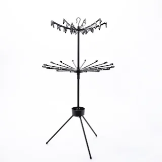 はずして使える ピンチハンガーつき パラソル型室内物干し ブラック