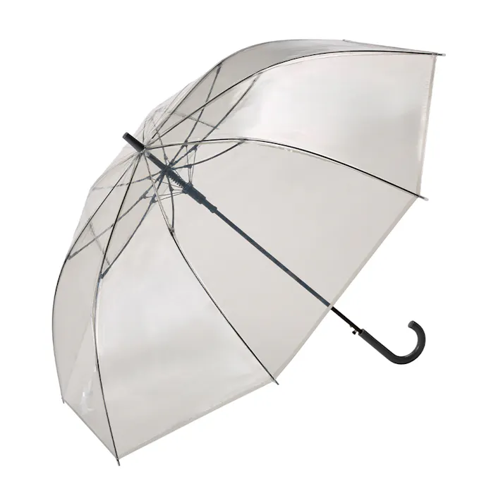 折れにくいワンタッチ式カラービニール傘 70cm クリアグレー
