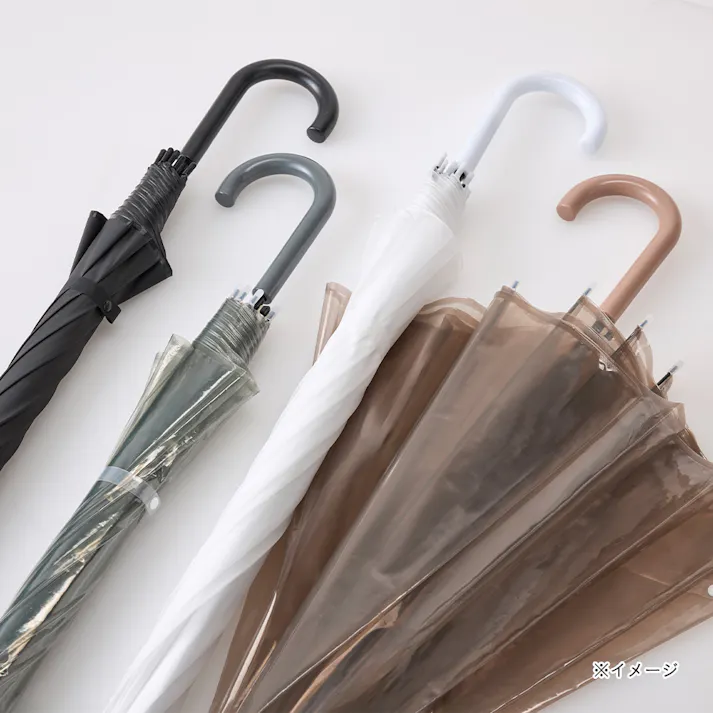 折れにくいワンタッチ式カラービニール傘 70cm クリアグレー