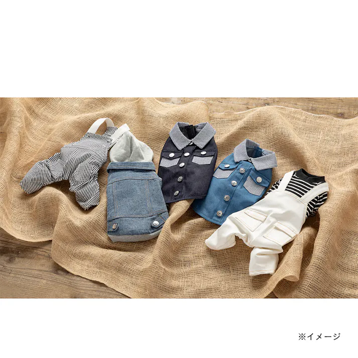 【送料無料】ヒッコリーオーバーオール Lサイズ ペット服(犬の服)(販売終了)