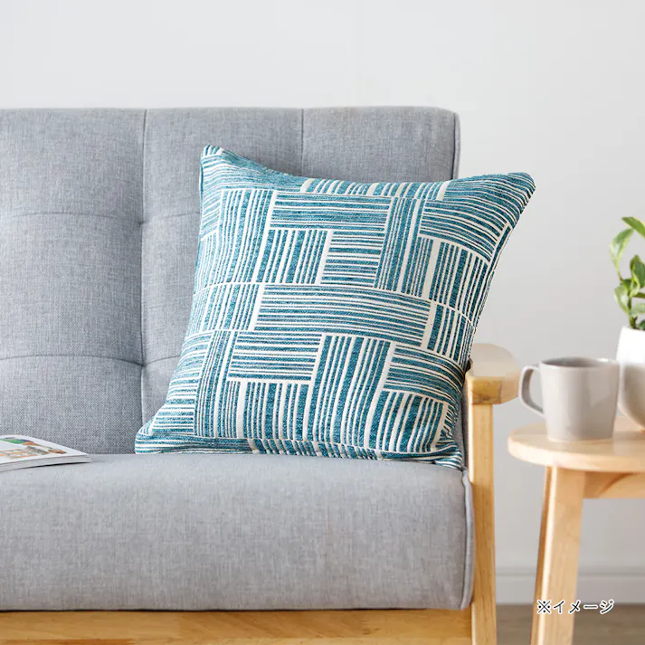 クッションカバー 幾何ライン ブルー※カバーのみ