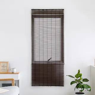 樹脂製すだれ ブラウン 横60cm 縦90cm 桟/黒丸竹 和モダン 日除け 目隠し