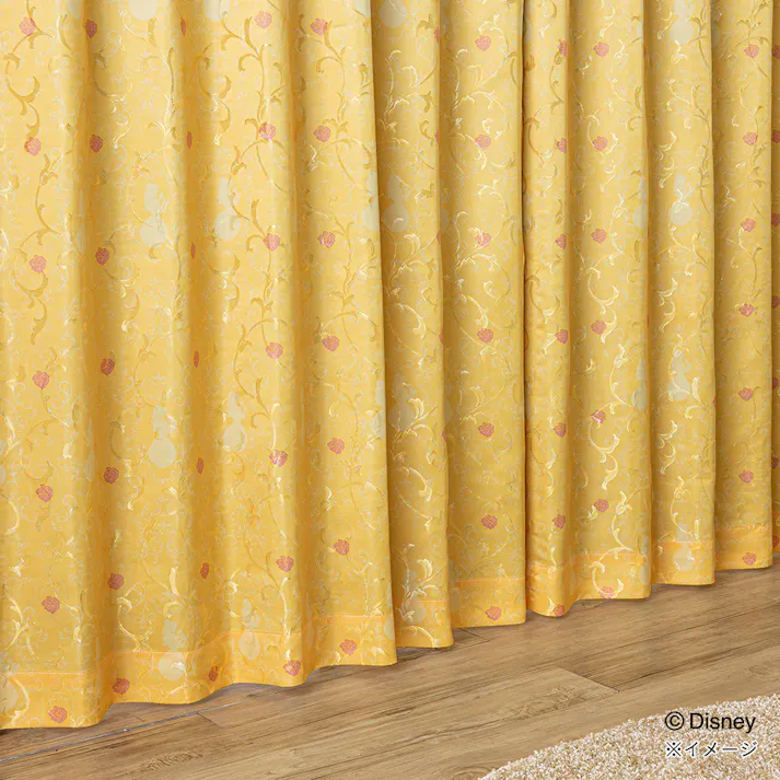 ディズニー 裏地付きカーテン ベル 100×210cm 2枚組 洗濯OK 遮光率 99.37%【別送品】