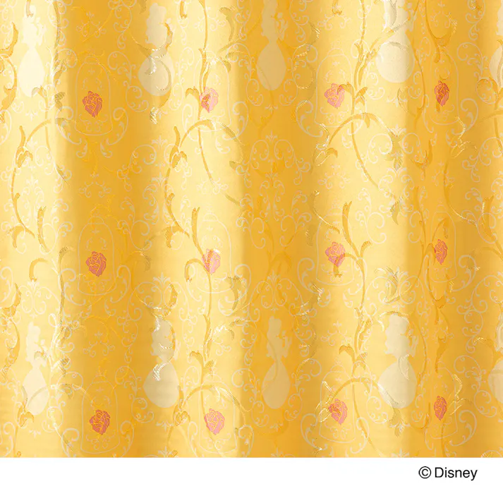 ディズニー 裏地付きカーテン ベル 100×210cm 2枚組 洗濯OK 遮光率 99.37%【別送品】