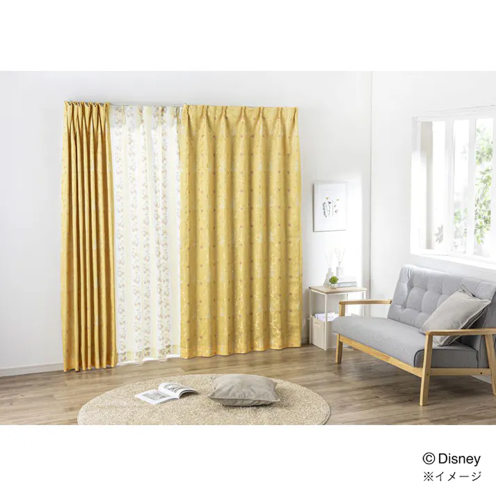 ディズニー 裏地付きカーテン ベル 100×210cm 2枚組 洗濯OK 遮光率 99.37%【別送品】