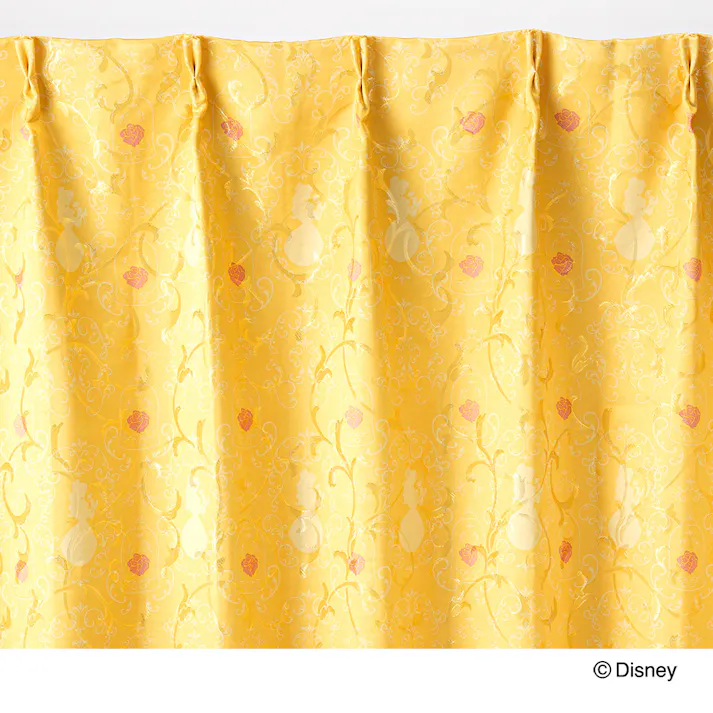 ディズニー 裏地付きカーテン ベル 100×230cm 2枚組 洗濯OK 遮光率 99.37%【別送品】