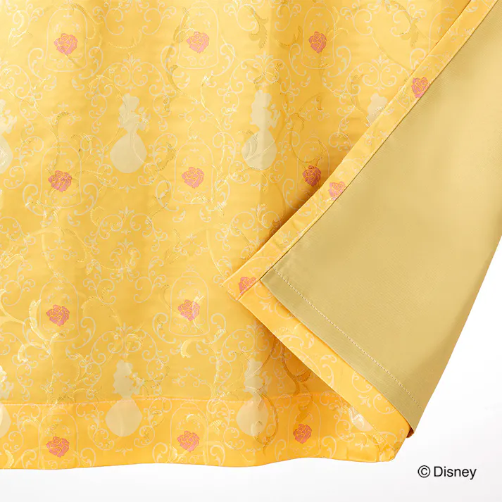 ディズニー 裏地付きカーテン ベル 100×230cm 2枚組 洗濯OK 遮光率 99.37%【別送品】