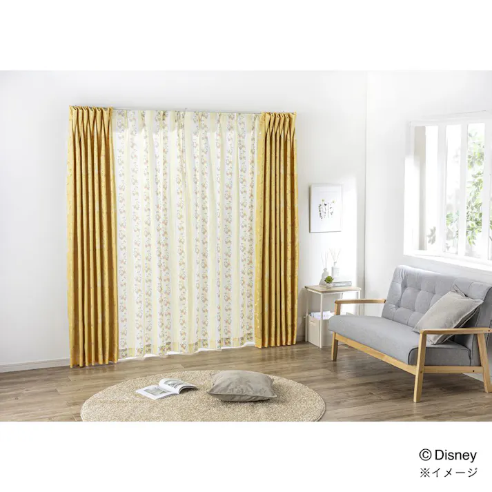ディズニー レースカーテン ベル 100×108cm 2枚組 洗濯OK UVカット率 82.0%【別送品】