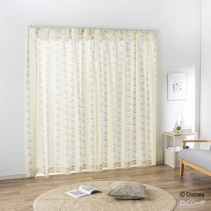 ディズニー レースカーテン ベル 100×133cm 2枚組 洗濯OK UVカット率 82.0%【別送品】