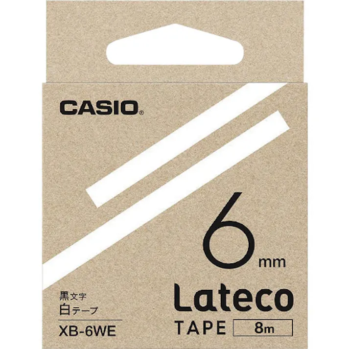 【CAINZ-DASH】カシオ計算機 ラテコ(Lateco)専用詰め替えテープ 6mm 白テープに黒文字 XB6WE【別送品】