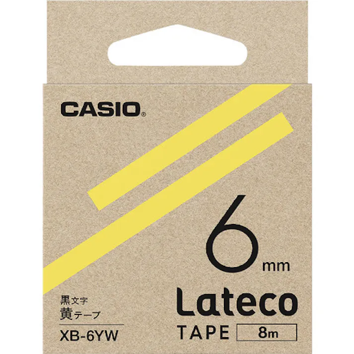 【CAINZ-DASH】カシオ計算機 ラテコ(Lateco)専用詰め替えテープ 6mm 黄テープに黒文字 XB6YW【別送品】