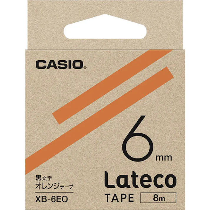 【CAINZ-DASH】カシオ計算機 ラテコ(Lateco)専用詰め替えテープ 6mm オレンジテープに黒文字 XB6EO【別送品】
