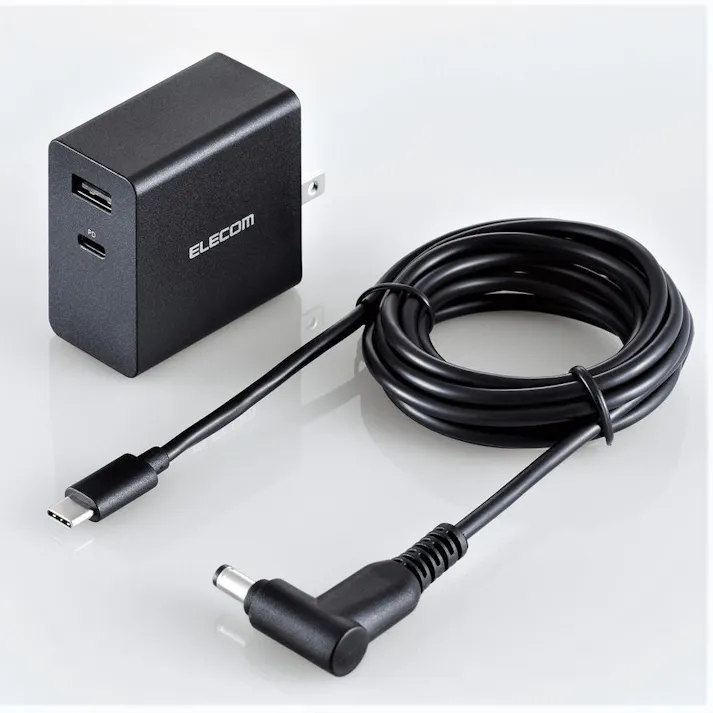 エレコム GaN USB PD対応 AC充電器(USB PD45W+7.5W/ケーブル付属/C×1+A×1) ACDC-PD10525BK