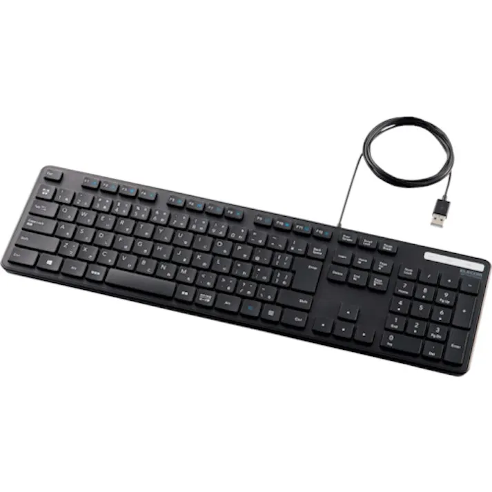 【CAINZ-DASH】エレコム 有線キーボード 薄型 メンブレン式 抗菌 フルサイズ ブラック TK-FCM108KBK【別送品】