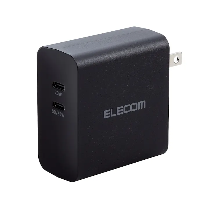 エレコム USB Power Delivery 70W AC充電器(C×2) ACDC-PD4570BK