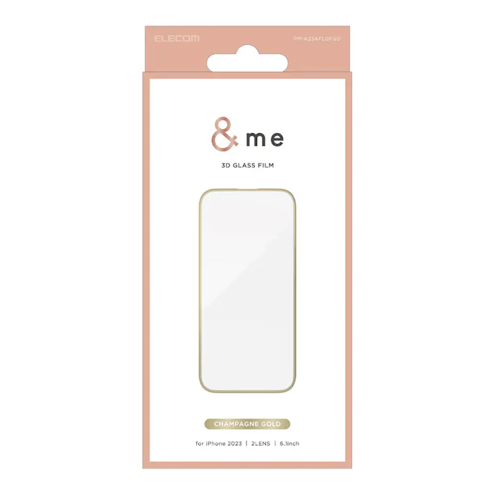 エレコム iPhone15 &me ガラスフィルム フレーム付き 高透明 シャンパンゴールド PM-A23AFLGFGD