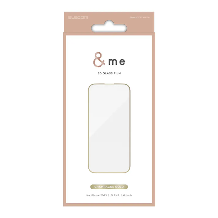 エレコム iPhone 15 Pro &me ガラスフィルム フレーム付き 高透明 シャンパンゴールド PM-A23CFLGFGD