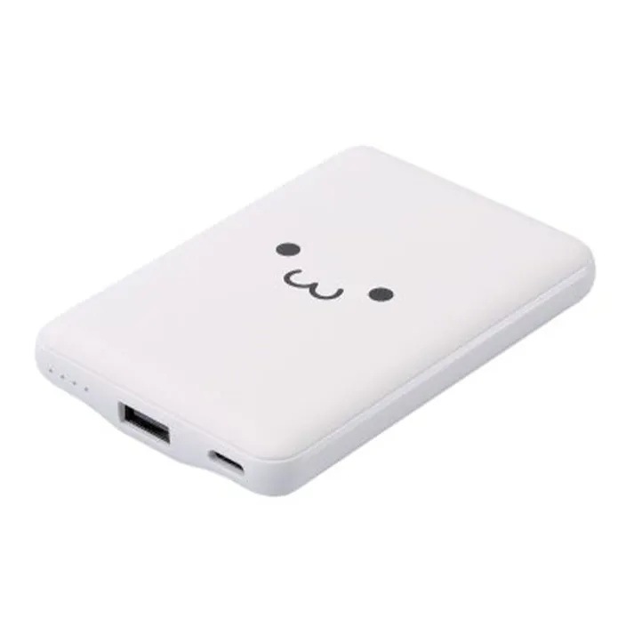 薄型コンパクト モバイルバッテリー (5000mAh/3A/C×1+A×1) しろちゃん ホワイト×ブラック DE-C45-5000WF