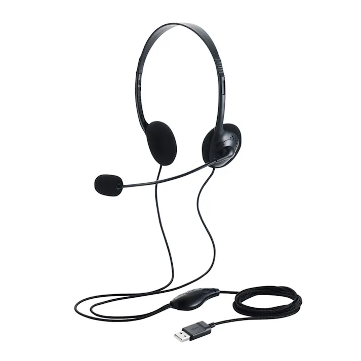 エレコム 両耳小型有線オーバーヘッドセット USB-Aプラグ HS-HP14SUBK
