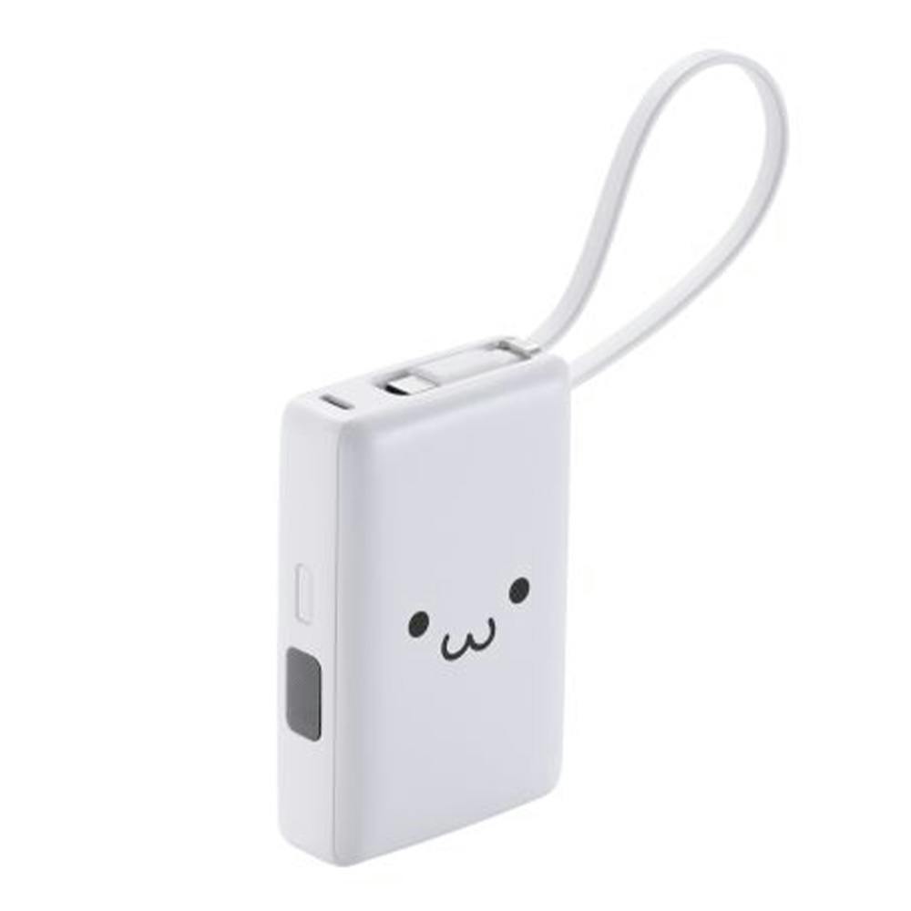 ケーブル一体型 モバイルバッテリー (10000mAh/30W) しろちゃん ホワイト×ブラック DE-C71L-10000WF