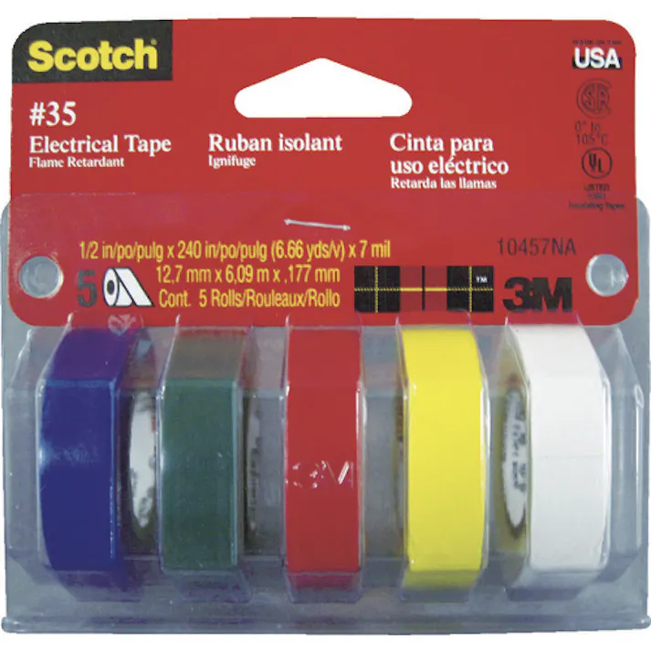 【CAINZ-DASH】スリーエム ジャパン電力マーケット事業部 ビニールテープ No.35 マルチカラーパック (1Pk(袋)=5巻入) 35 MC【別送品】