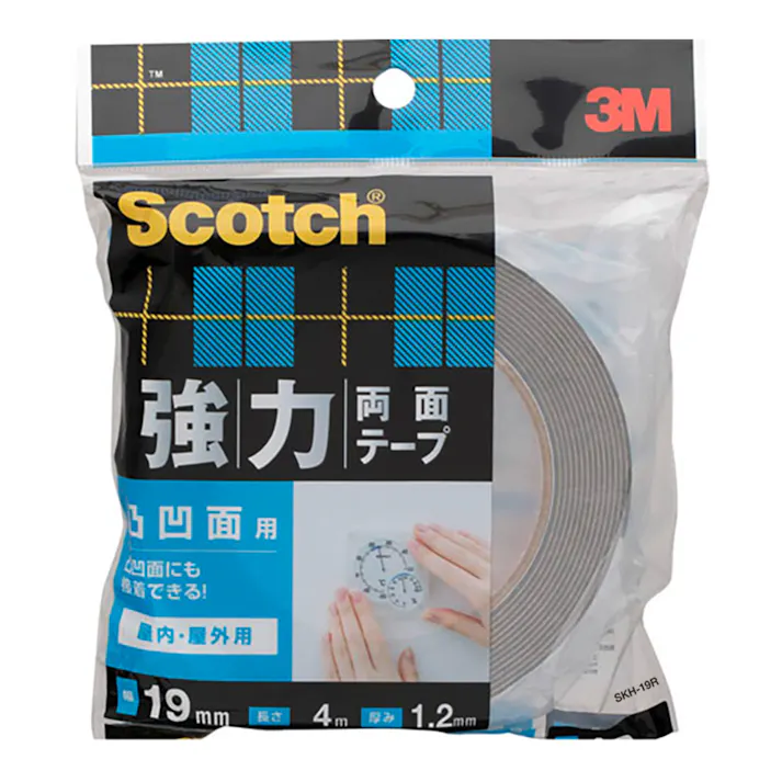 3M スコッチ 強力両面テープ 凸凹面用 屋内・屋外用 SKH-19R 幅19mm×長さ4m×厚み1.2mm