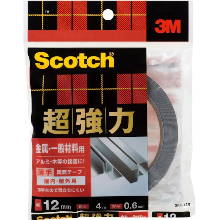 3M スコッチ 超強力両面テープ 金属・一般材料用 屋内・屋外用 SKD-12R 幅12mm×長さ4m×厚み0.6mm