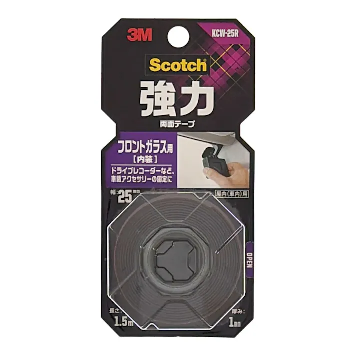 3M スコッチ 強力両面テープ フロントガラス用 内装 屋外(車内)用 KCW25R 幅25mm×長さ1.5m×厚み1mm