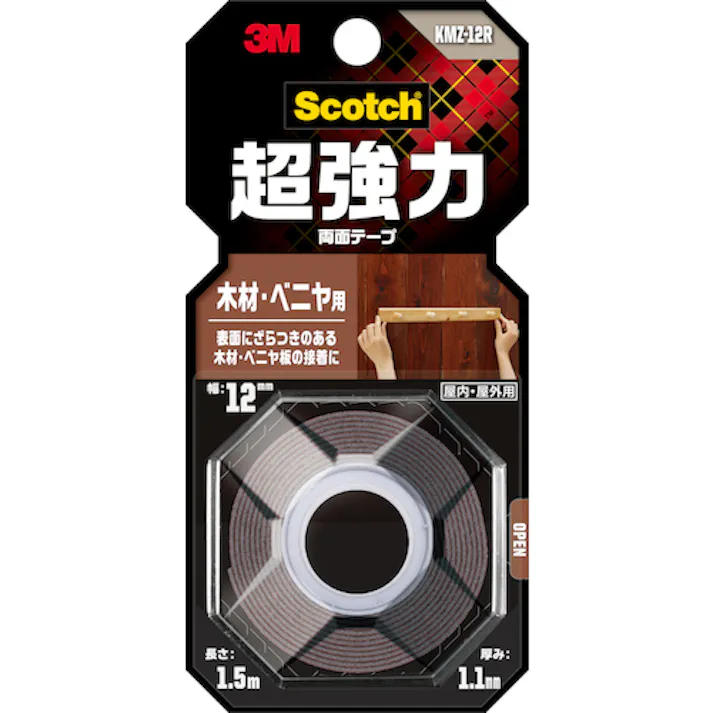 【CAINZ-DASH】スリーエム ジャパンコンシューマーマーケット販売本部 スコッチ 超強力両面テープ 木材・ベニヤ用 KMZ-12R【別送品】