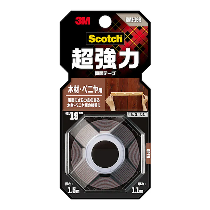 3M スコッチ 超強力両面テープ 木材・ベニヤ用 KMZ-19R 幅19mm×長さ1.5m 厚み1.1mm