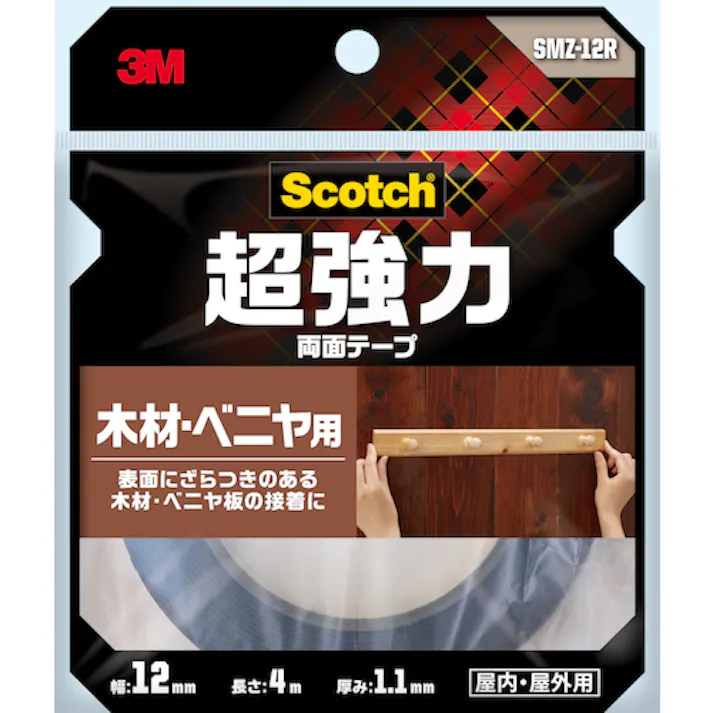 【CAINZ-DASH】スリーエム ジャパンコンシューマーマーケット販売本部 スコッチ 超強力両面テープ 木材・ベニヤ用 SMZ-12R【別送品】