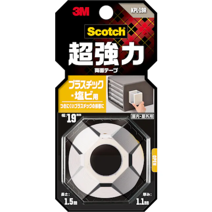 【CAINZ-DASH】スリーエム ジャパンコンシューマーマーケット販売本部 スコッチ 超強力両面テープ プラスチック・塩ビ用 KPL-19R【別送品】