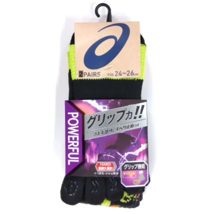 紳士靴下 アシックス 切替 クルー丈 5本指 滑止 2足組 24-26cm