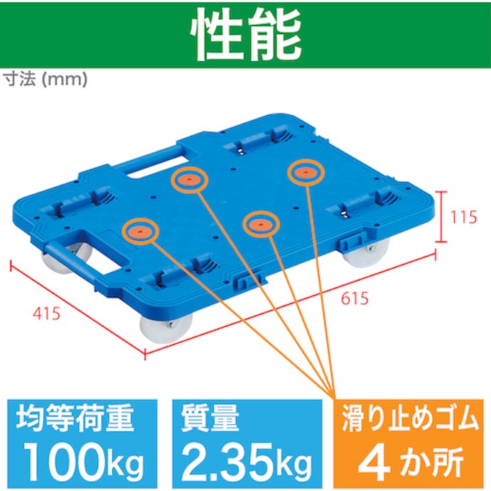 【CAINZ-DASH】トラスコ中山 樹脂製平台車　連結式ルートバン　６１５Ｘ４１５　ナイロン車輪　青 MPB-600N-B【別送品】