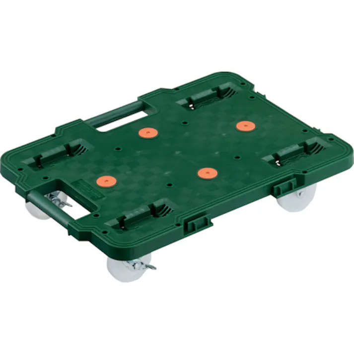 【CAINZ-DASH】トラスコ中山 樹脂製平台車 連結式ルートバン 615X415 ナイロン車輪 ストッパー付 緑 MPB-600NS-GN【別送品】