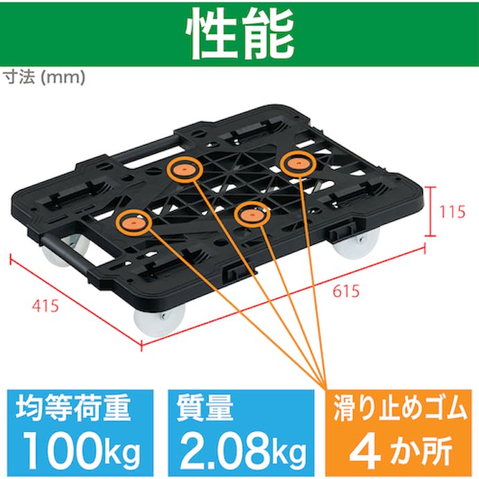 【CAINZ-DASH】トラスコ中山 樹脂製平台車　連結式ルートバン　メッシュタイプ　６１５Ｘ４１５　ナイロン車輪　黒 MPK-600N-BK【別送品】