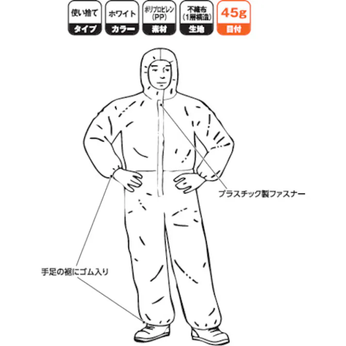 【CAINZ-DASH】トラスコ中山 不織布使い捨て保護服(1層・目付60gタイプ) Lサイズ TSB-60-L【別送品】