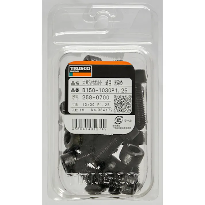 【CAINZ-DASH】トラスコ中山 六角穴付ボルト 黒染め 細目 全ネジ M10×30 P1.25 16本入 /キャップボルト(CAP) B150-1030P1.25【別送品】