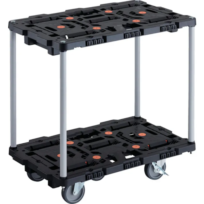 【CAINZ-DASH】トラスコ中山 連結式樹脂製2段台車 ビートル 700X450 自在5輪 内2輪ストッパー付 ハンドルなし BT720J5S2-E100【別送品】