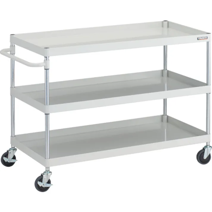 【CAINZ-DASH】トラスコ中山 ツールワゴン フェニックスワゴン 抗ウィルスハンドル 省音 1200X600XH880 3段 ホワイト PEW-9123A-W【別送品】