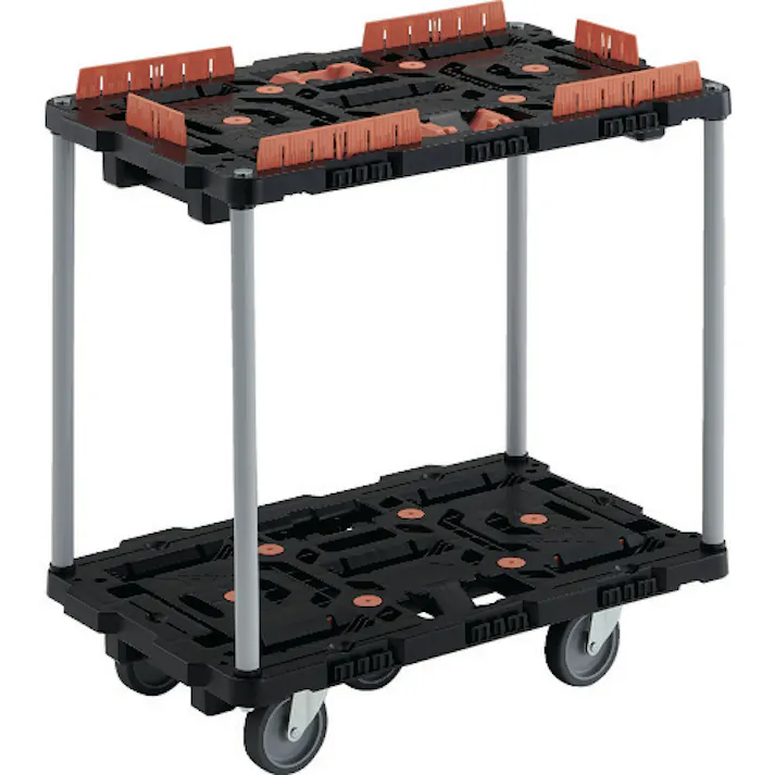 【CAINZ-DASH】トラスコ中山 連結式樹脂製2段台車 ビートル 700X450 自在5輪 コボレ止めセット とめたろう ハンドル付 BT724KJ5-E100T【別送品】